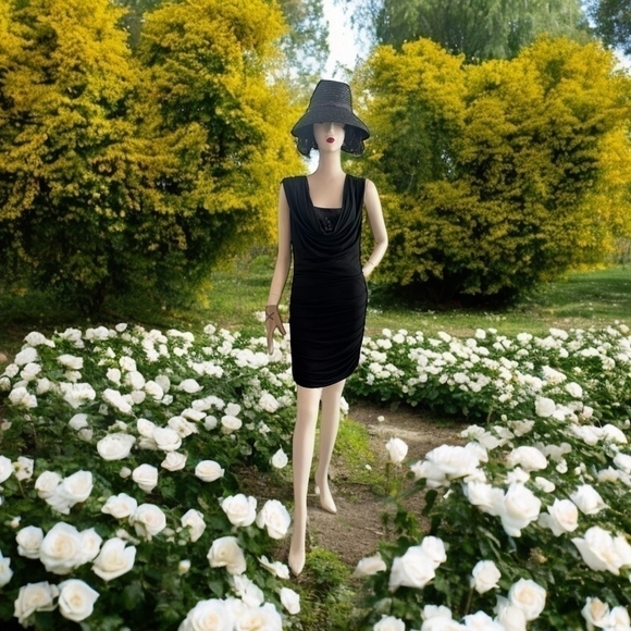 LAUNDRY by Design Black Cowl Neck Drape Dress Women's Lined Sequins Dress - Picture 2 of 14